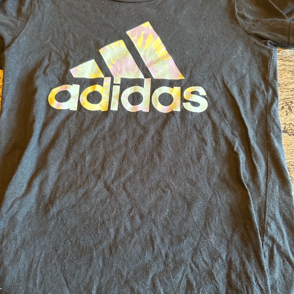 Small Adidas Black Short Sleeve Tie Dye Logo Tee